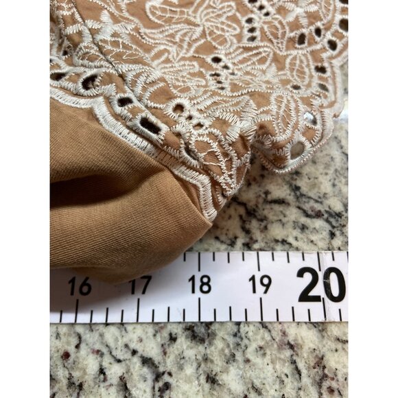 Boston Proper Peplum Wrap Top M Tan Lace-Trim V Neck Boho Chic Cottagecore - Picture 7 of 9